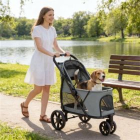 Pet stroller, dog stroller, easy to carry, gray
