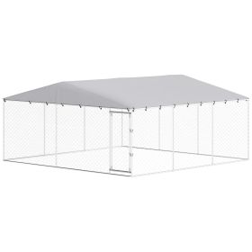 15' x 15' x 7' Dog Kennel Outdoor for Small Medium Large Dogs with Waterproof Roof, Silver