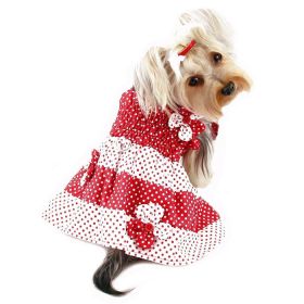 Red & White Polka Dots Sundress with Contrasting Flowers (size: L)
