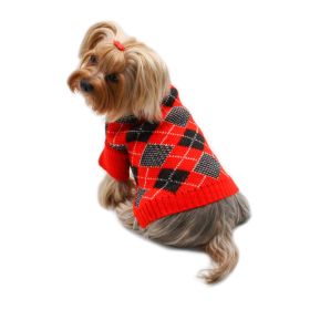 Argyle Turtleneck Sweater (Color: Red/Black/White, size: L)