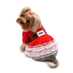 Lace Ruffles Puffy Sleeves Christmas Dress (size: S)