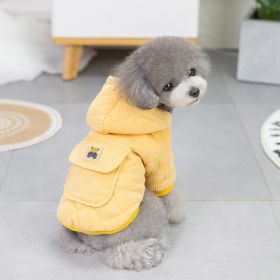 Dog warm clothing; Autumn and winter clothes New cotton padded clothes Teddy pet clothes Winter plush corduroy pull loop two leg cotton padded cl (colour: Starter - Yellow, size: S)